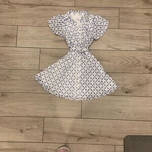 Alexis White Dress with Blue Embroidery